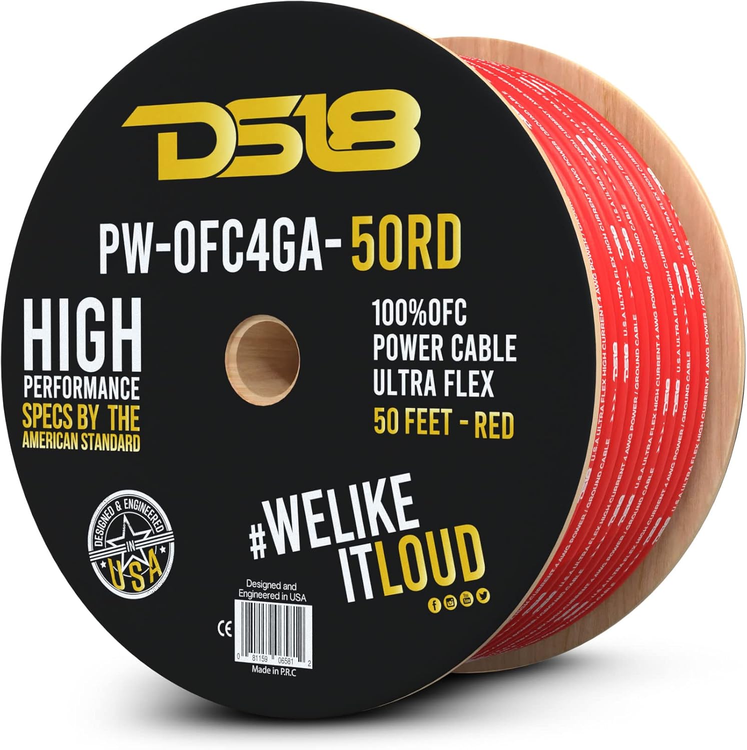 DS18 PW-OFC4GA-50RD 4-GA Ground Power Cable 50 Feet RED Ultra Flex 100% Oxygen Free Copper - Welding Battery Cable Wire
