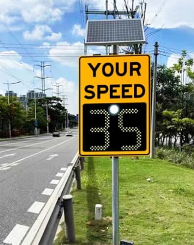 Solar Powered Radar Speed Limit Sign - LED Digital Speed Display Board, IP65 Waterproof Traffic Monitor for Highways, Yellow, 50x70cm (19.6x27.5in)
