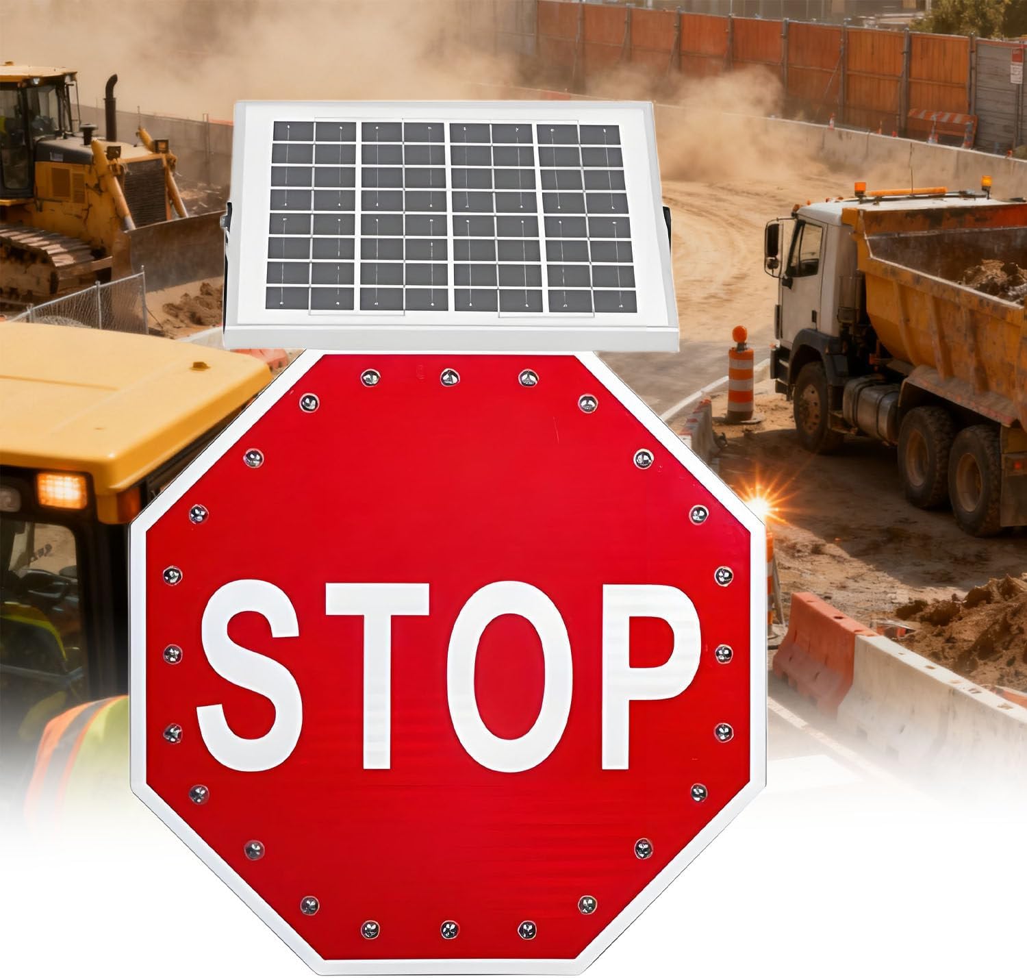 32in Aluminum Stop Signs - LED Blinking Reflective Traffic Warning Signs for Expressway, Railway, Street & Community - 2-Piece Set for Enhanced Safety