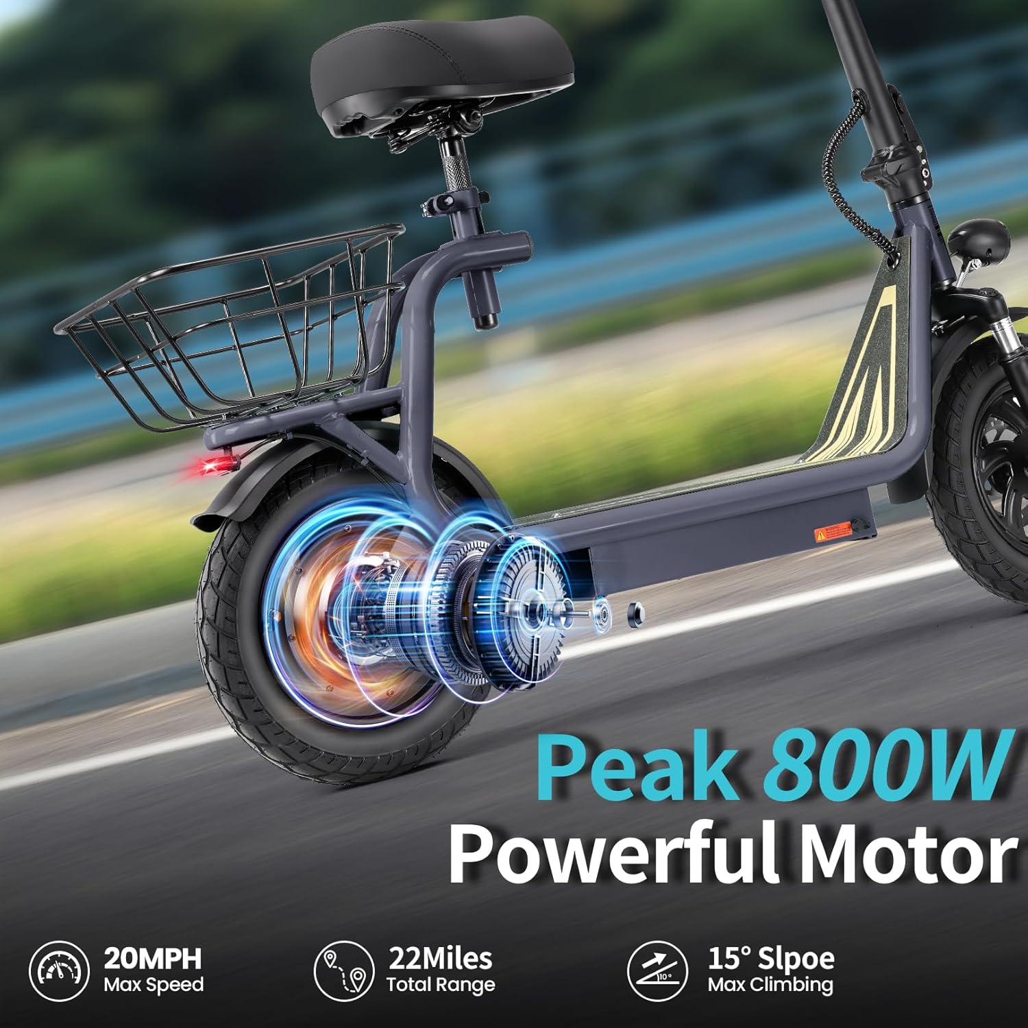 Caroma Peak 1200W/800W Electric Scooter with Seat, 30 Miles Max Range, Electric Scooter Adults, Up to 20MPH Foldable Escooter with Kid Seat,Key Start Adjustable E-Scooter