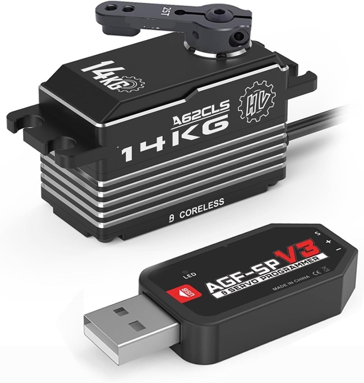 Programmable A62CLS 14KG Aluminum Case 7.4V High Speed Low Profile Steering Motor RC Servo 1Pcs(A62CLS 14kg Set1)