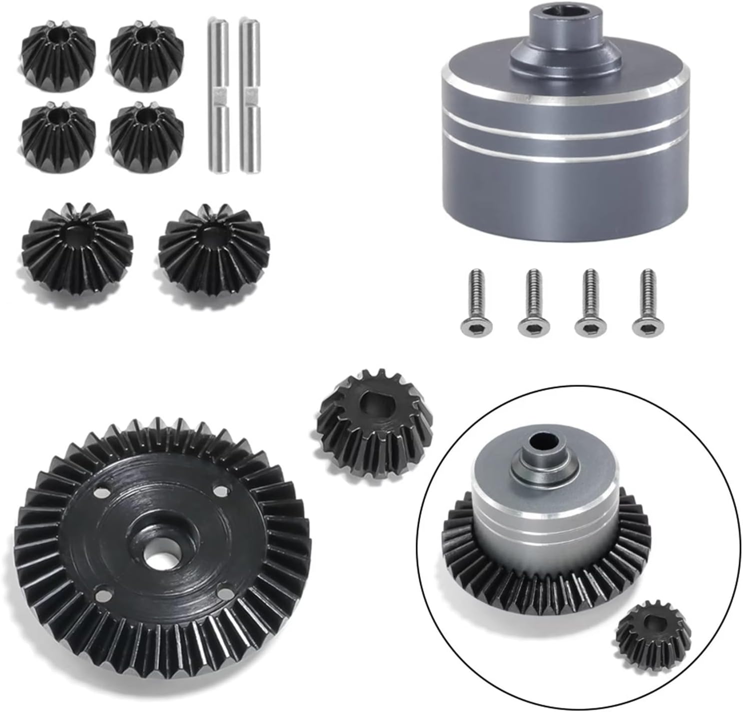 RC Car Accessories Compatible with Tamiya for TT02 for TT02B XV02 1/10 RC Car Accessories Metal Differential Case Steel Spur Gear Main Gear Set(Gary Powerfulerent)