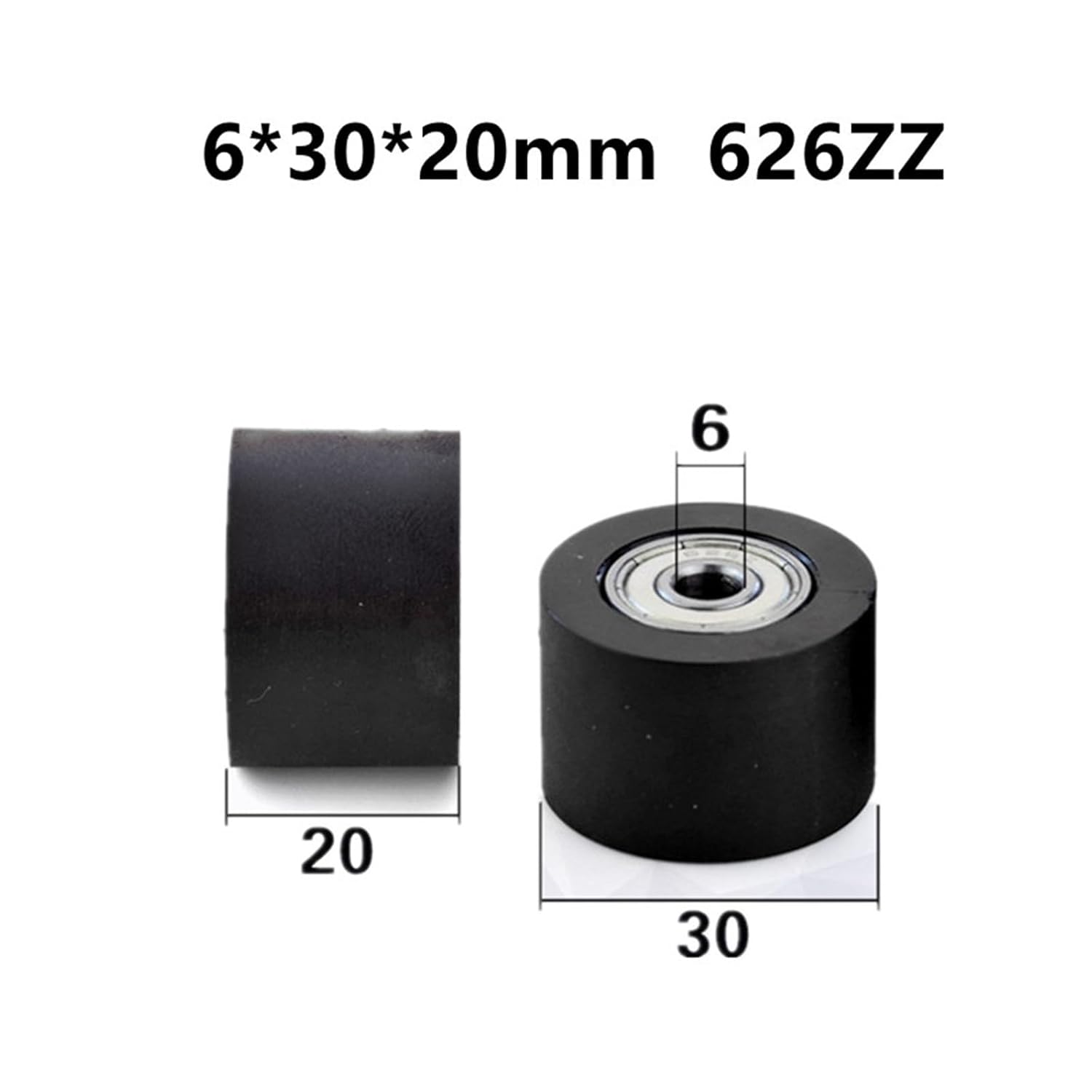 10pcs/50pcs Plastic Coated Bearing 6 * 30 * 20mm 626ZZ PU Soft Rubber Roller Guide Wheel Flat Pulley 6x30x20(50pcs)