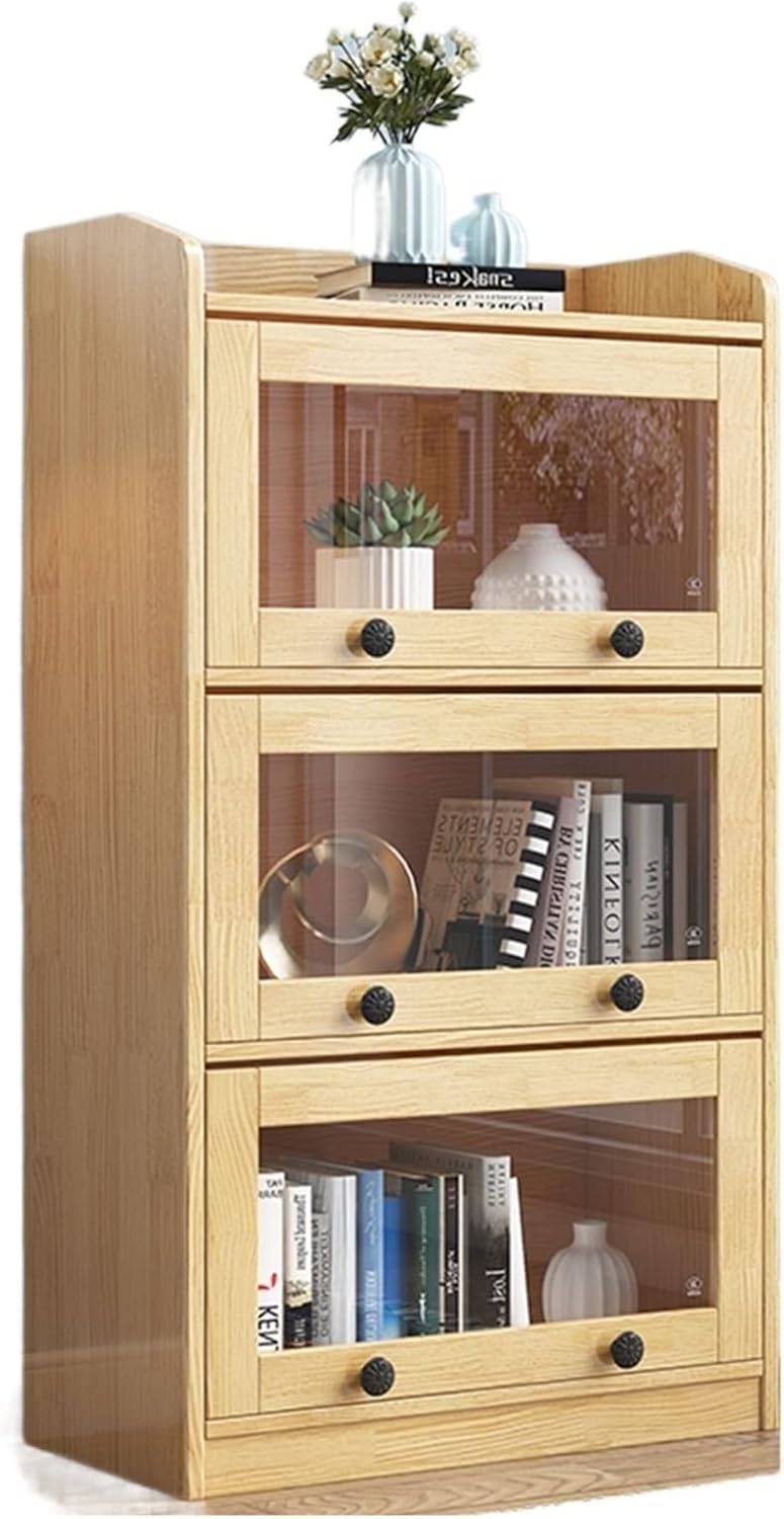 Solid Wood Bookcase with Glass Door, Simple Shelf 's Bookshelf for Living Room, Bedroom MINGPING (Color : 80x30x130cm)
