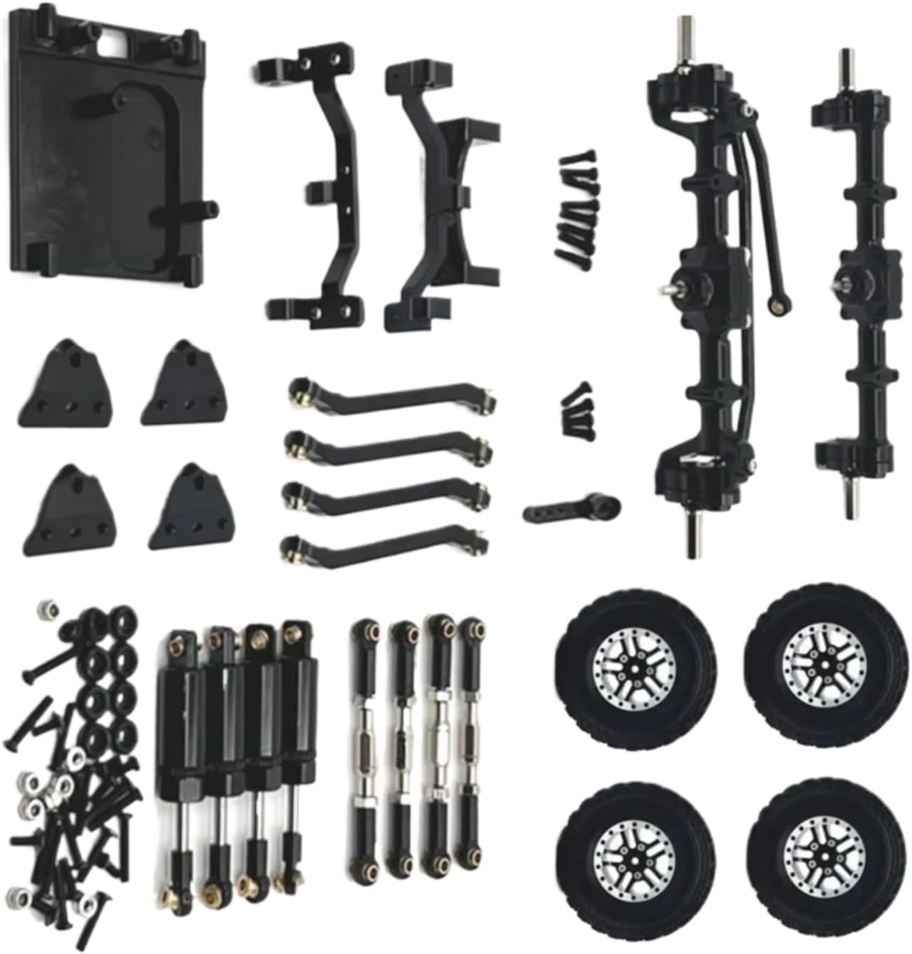 RC Car Accessories for MN82 1/12 Metal Front and Rear Portal Axle for Chassis Link Rod Pull Rod Mount Shock Absorber Tire Side Pedal RC Car Upgrade Parts(Black)