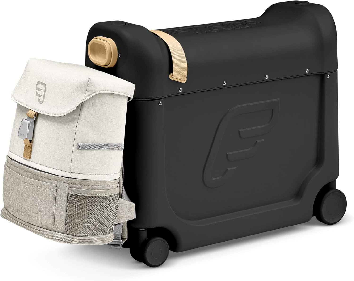 JetKids Stokke Travel Bundle, White - Includes BedBox Ride-On Suitcase & Backpack - Best for Kids 2-7 Years Old (Up to 77 lbs)