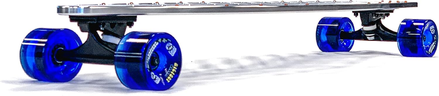 UTV INC 36 inches Flat Tail Billet Aluminum CNC Machined Longboard with Brass Rivets Skate Board Complete Steam Punk, Blue