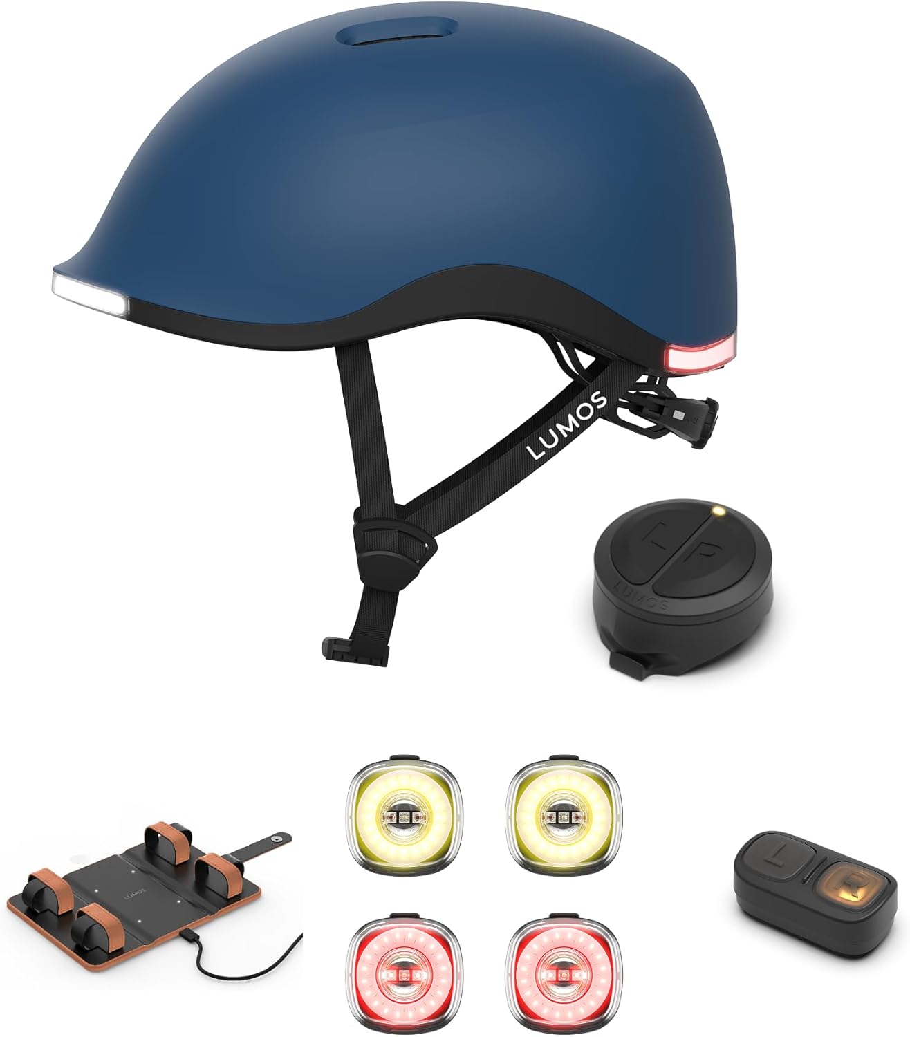 Lumos Nyxel Helmet(Ocean,Non-MIPS,Size M) & Firefly Bike Light - 4 Pack & Quad Charging Mat & Remote