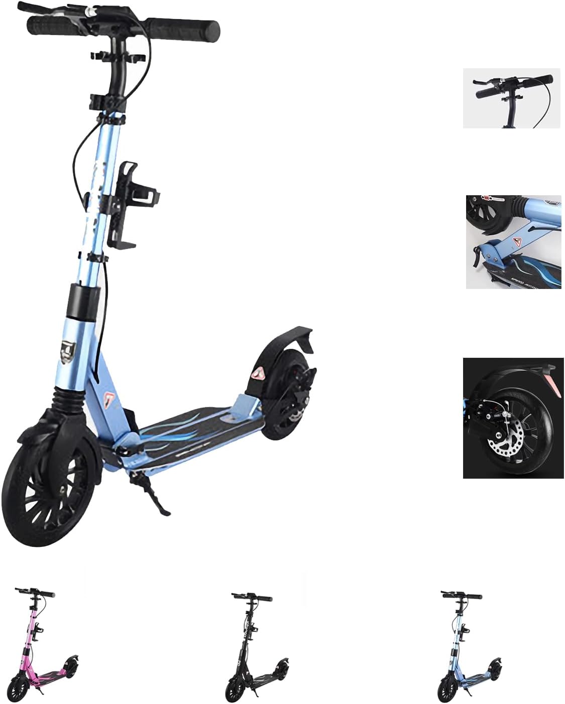 Scooters for Adults,Folding Kick Scooter for Ages 12 Years And Up,Two Wheeled(200Mm),Adjustable Handlebar, Dual Brakes System, Lightweight Sports Commuter Scooter, for Riders Up To 220 Lbs,Blu