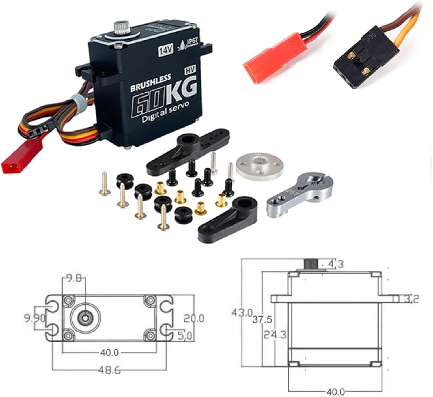 Brushless Servo 60KG Waterproof RC Digital Servo Motor Metal Gear 14V HV(HB8060GS 360)