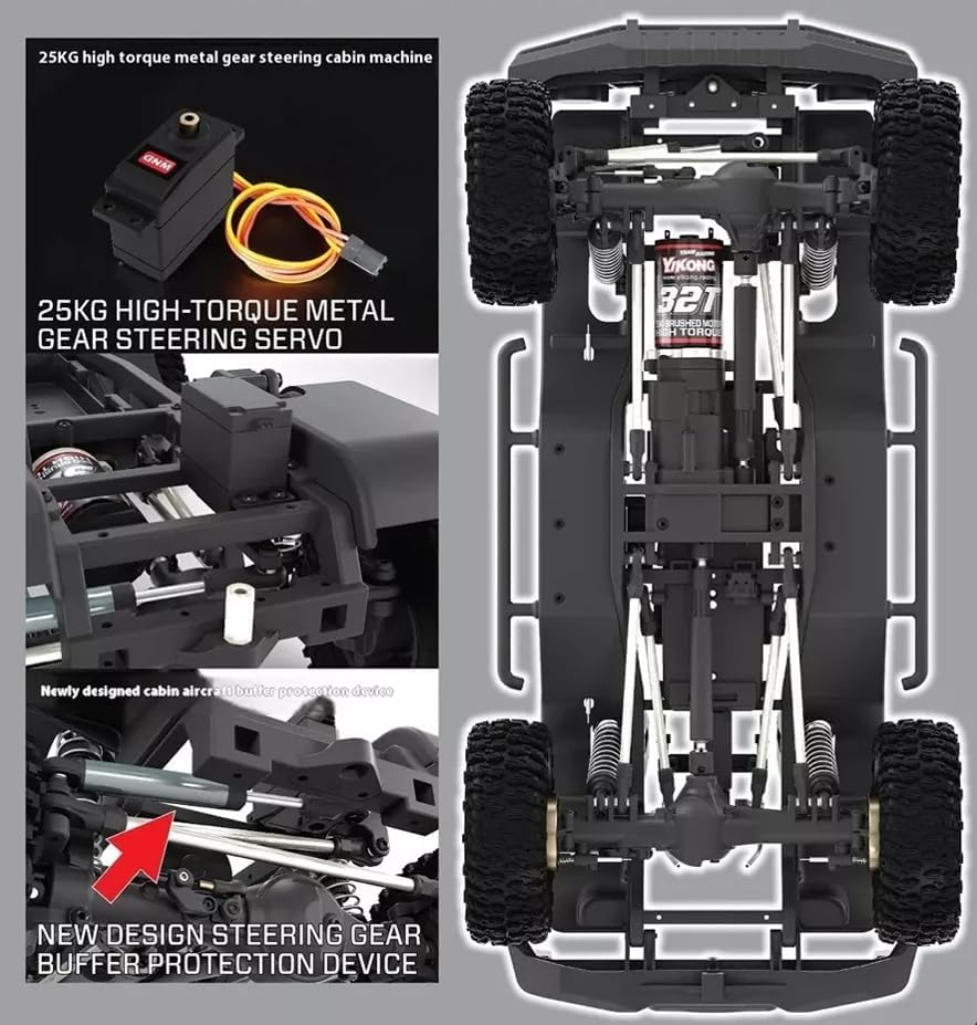 YIKONG YK4107 1/10 4WD RC Rock Crawler Two Speed Differential Lock LCG Chassis Tank Turn RC Car LED Lights Off-Road Climbing Truck