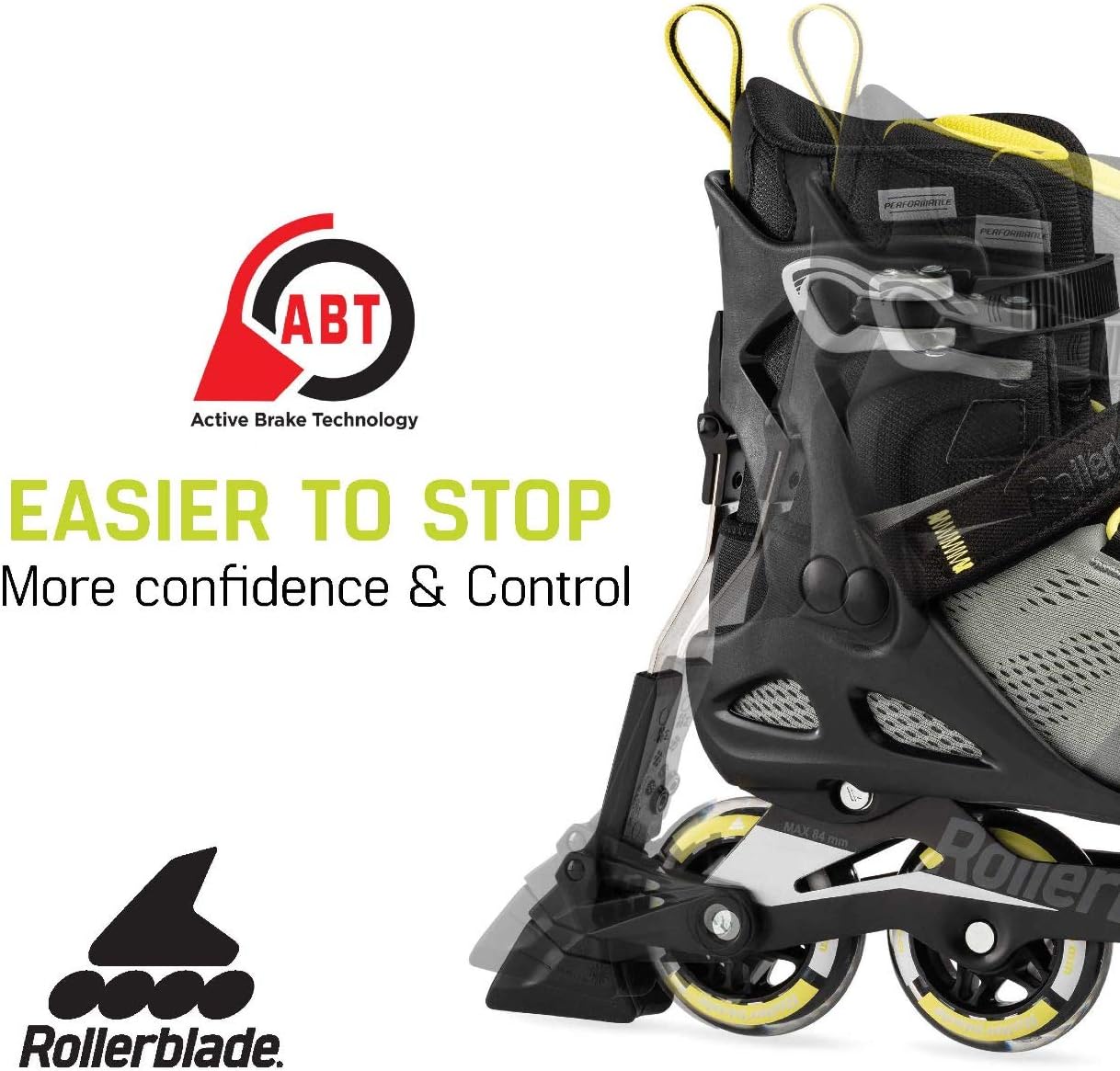 Rollerblade Macroblade 80 ABT Men's Adult Fitness Inline Skate, Silver/Neon Yellow, Performance Inline Skates