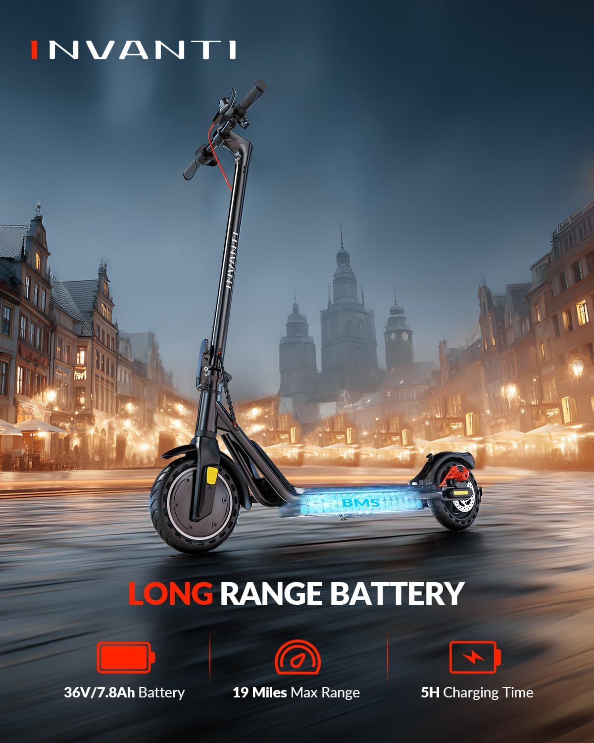 INVANTI E20 Adult Electric Scooter with Smart APP, Max 19 Miles & 18 MPH,350W Motor, 8.5