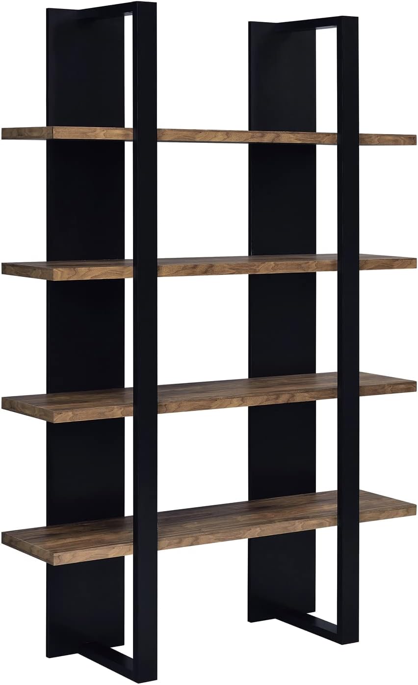 Simple Relax 4-Shelf Wood Bookcase in Aged Walnut and Black