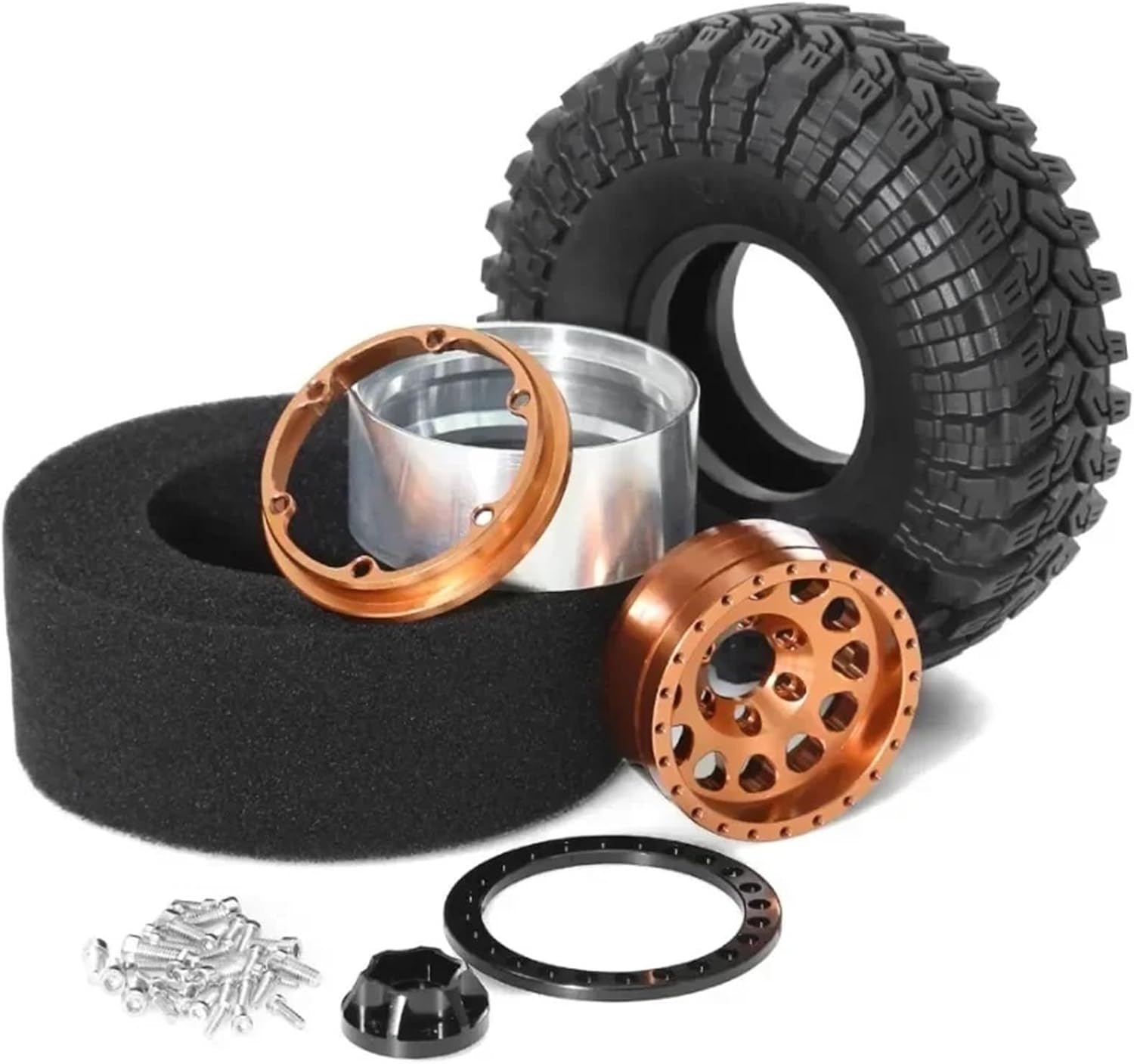 RC Repairs Models For Axial For SCX10 III CJ - 7 For Yikong 4083 For Huangbo 1/10 1.9 Beadlock Wheels With - 8.9mm Offset Tires RC Crawler Cars(Silver)