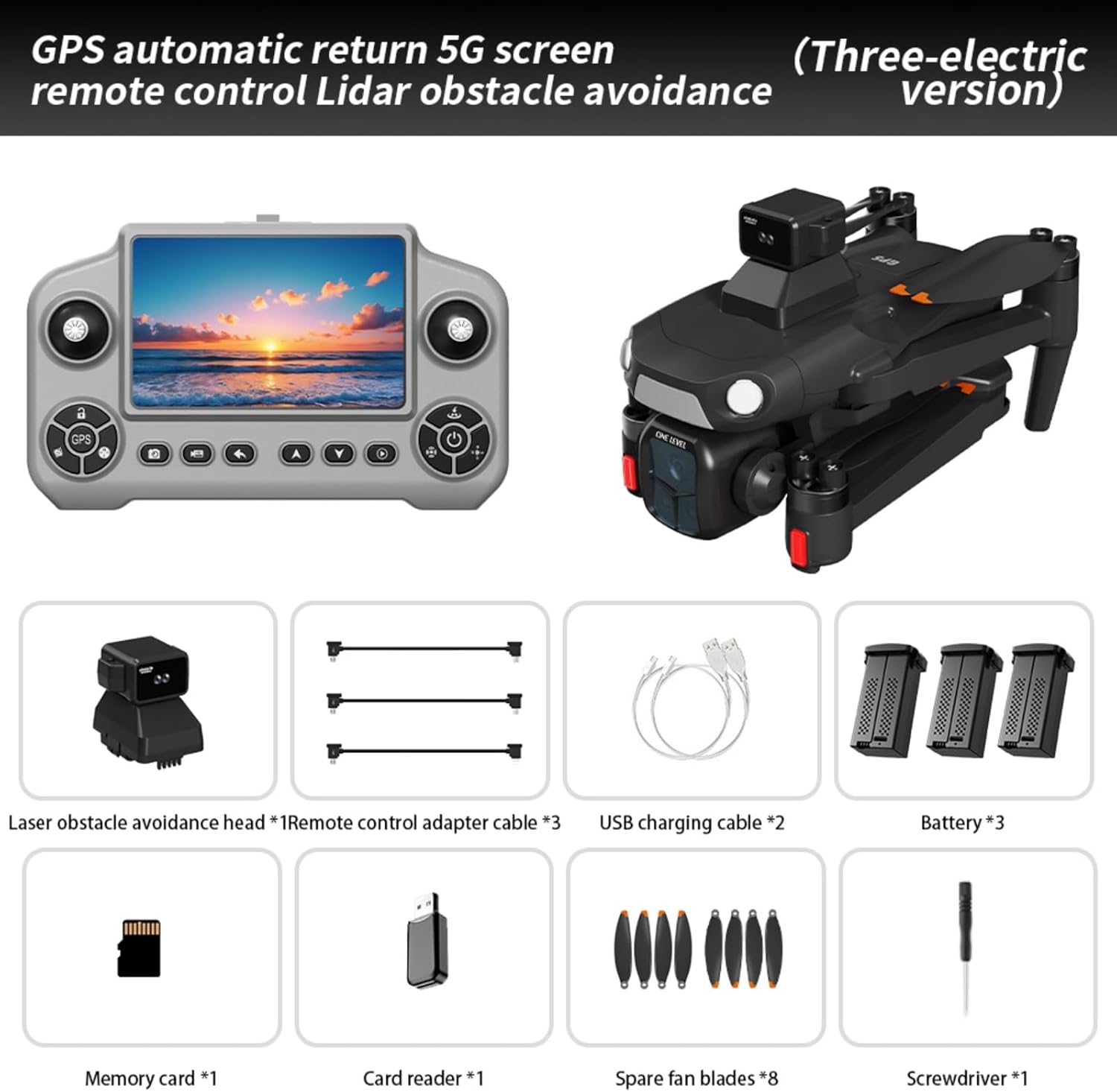 Drone with 8K Camera Drones for Adults,4.5-inch LCD High-definition Large Display Screen Remote Control Quadcopter,3 Batteries, 5G HD Brushless GPS Drone Auto Return, Obstacle Avoidance (Black and Orange) (Black)