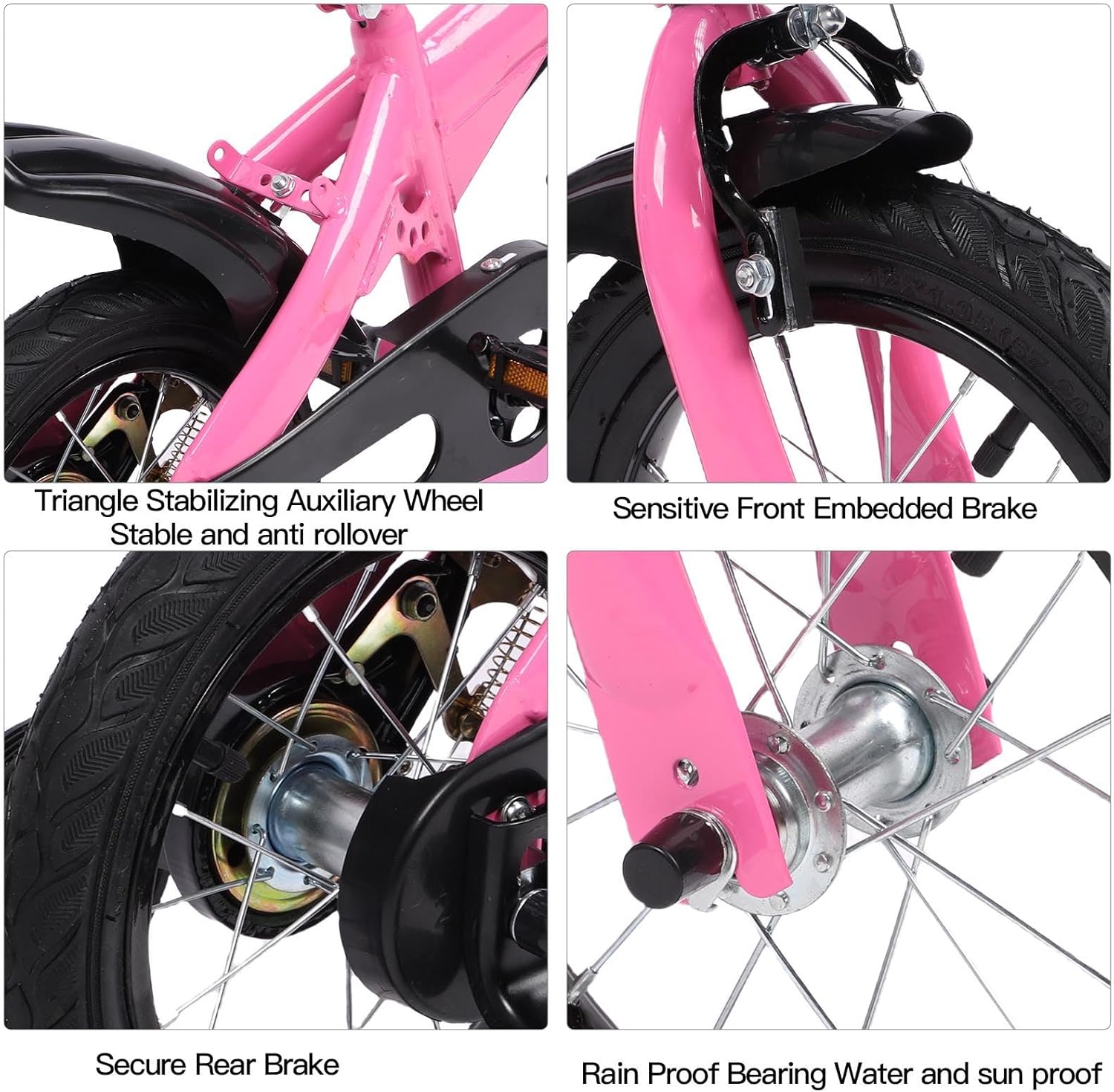 Fabater Toddler Balance Bikes, 14 16 Inch Girls Bikes with Training Wheels Basket, Adjustable Seat Handbar Height Ergonomic Kids Bike for 3 to 10 Years Kids, Pink