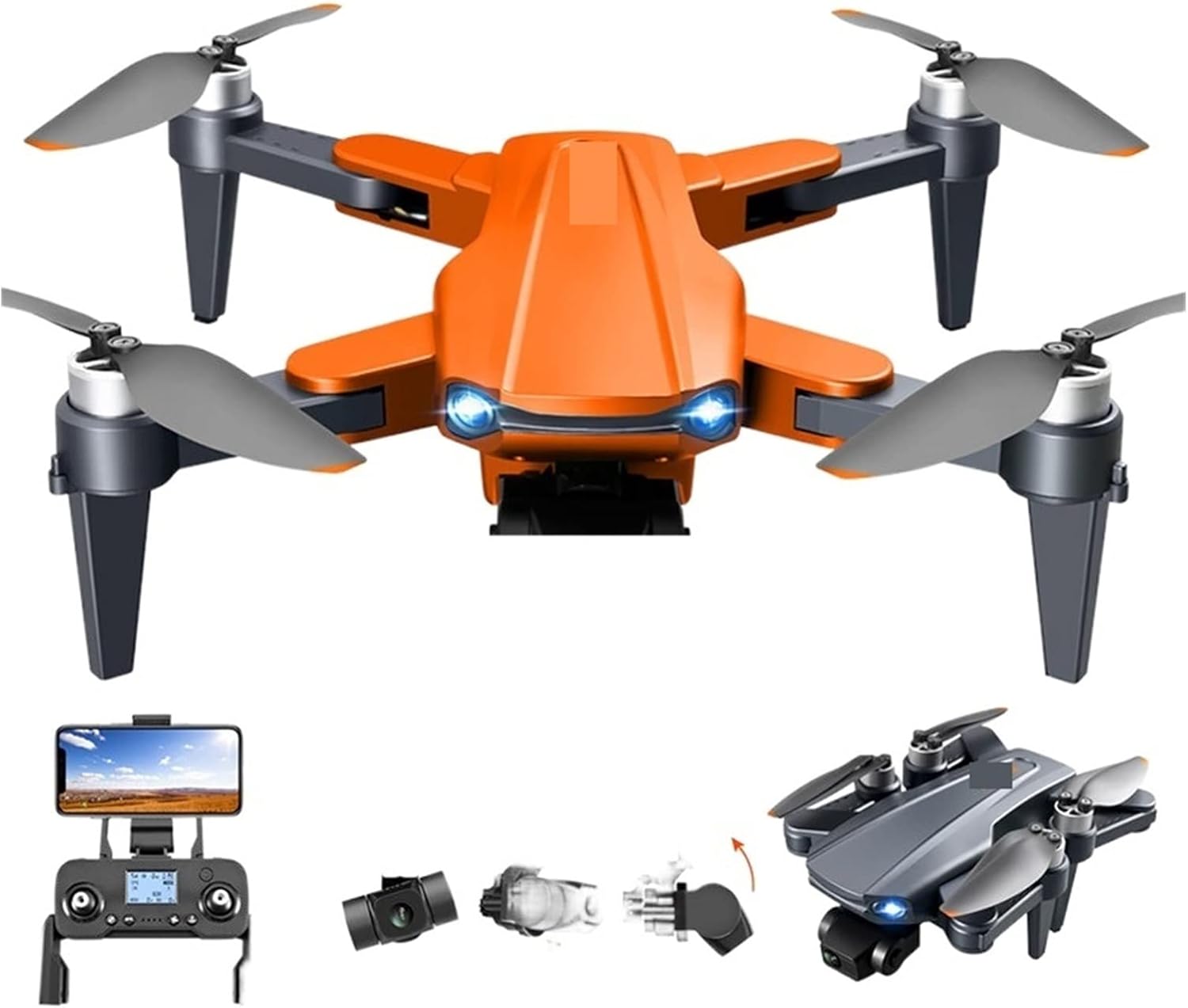Drone Drone 8K Dual Camera Profesional GPS Drones with 3 Axis Brushless Rc Helicopter 5G WiFi FPV Drones Quadcopter Toy One Key Take Off/Landing (Color : Black 8K Max Bag 3B Size : 1) (Orange 8k 2b 1)