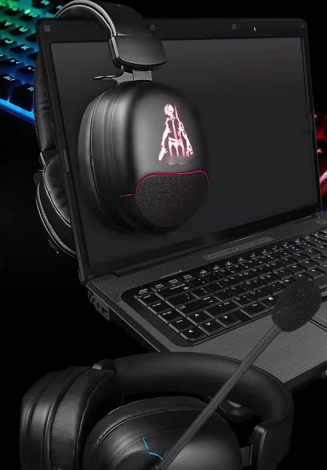 Gaming USB Headset with 3.5mm,E-Sports Headset V6800 Head-Mounted Gaming 7.1-Channel Wired Headset Desktop subwoofer with Wheat for PC Laptop