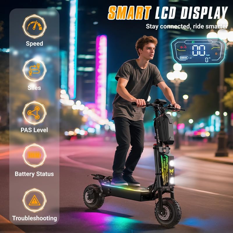 5600W Dual Motor Electric Scooter for Adults - 50MPH High Speed, 60V 33Ah Battery 60-Mile Range, Hydraulic Disc Brakes & Dual Suspension, 11