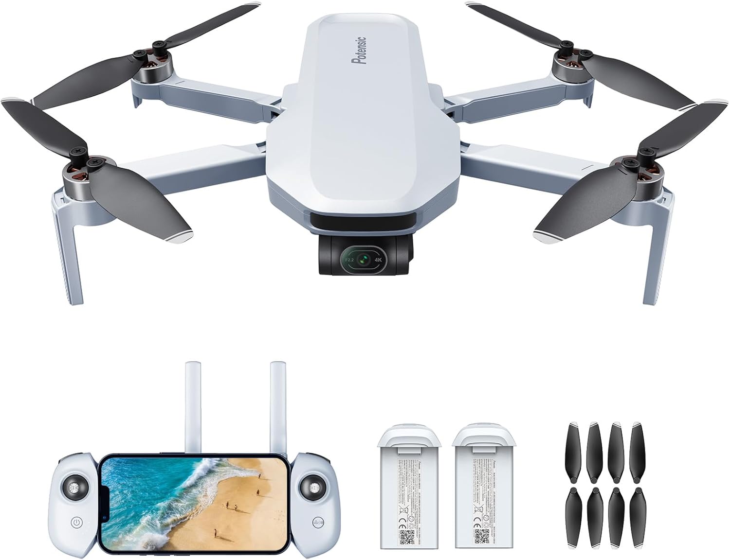 Potensic ATOM 3-Axis Gimbal 4K GPS Drone, Expansion Kit Bundle with 1 Extra Set of Propellers