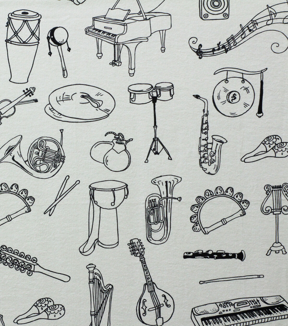 White Sketched Instruments Super Snuggle Flannel Fabric