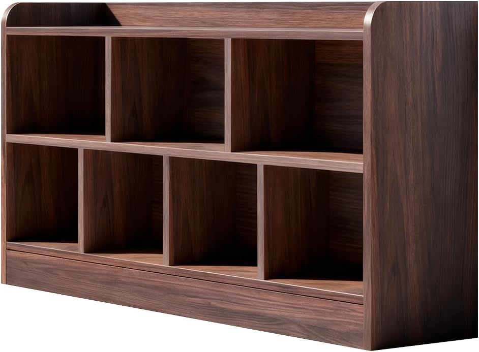 TTelvekiki Cube Bookcase, Wooden Horizontal Bookshelf with Reading Nook 2-Tier Floor Standing Storage Organizer Kids Display Shelf for Living Room Bedroom F 63×9.5×31.5