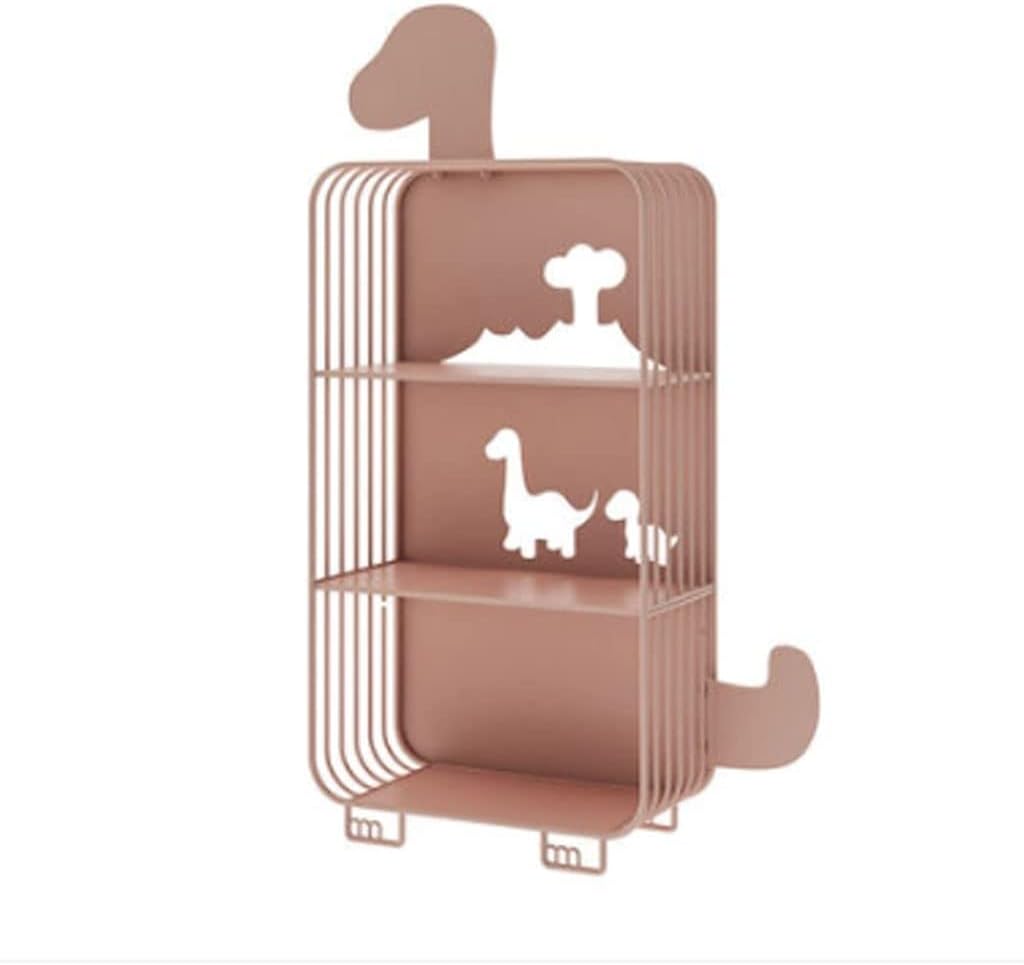 LSHAOBO Bookshelf Iron Storage Display Cabinet, Dinosaur-Shaped Bookcase, Cute Multifunctional Shelf for Home Office Bedroom Bookcase(Size:Pink Three Layers)