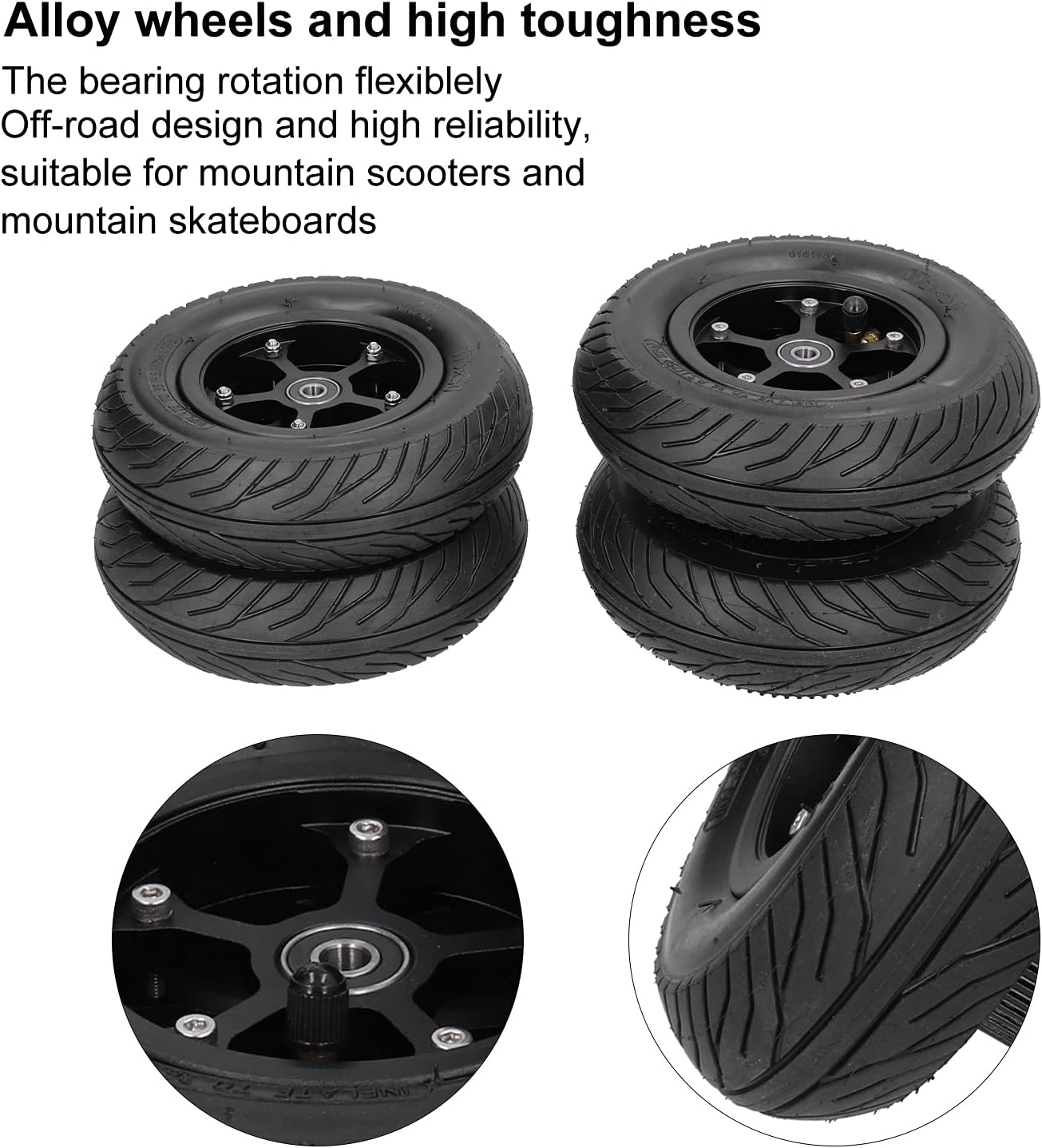 Scooter Tire, Mountain Scooter Skateboard Metal Wheel Hub and Tires Set with Drive Belt Replacement for Mountain Scooters and Mountain Skateboards(6 Inch) Electric Car Scooter Supplies