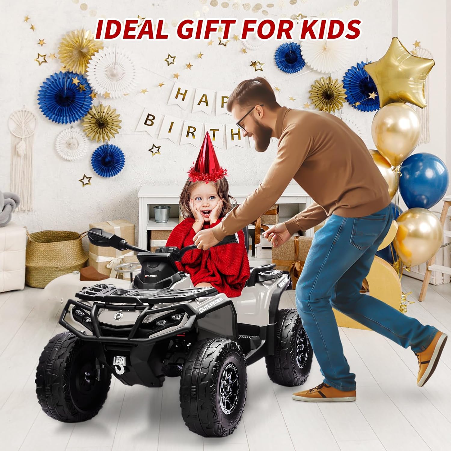 Heavy Duty 24v Kids ATV, 800w 4 Wheeler Quad Car Toy, Electric ATV 5Mph,110LBS Load,Off Road Big Treaded Tires,LED Headlights,Radio, Ride on Big Wheel Iron Frame PP Body 2 Seats