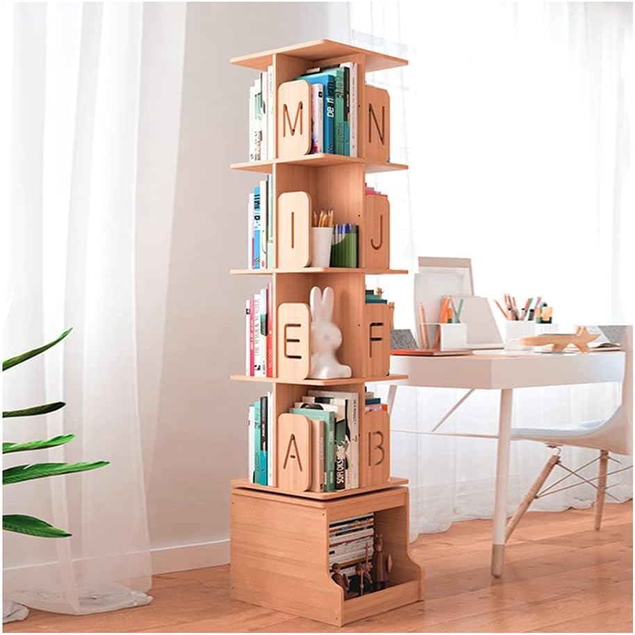 360 Degree Rotation Kids Bookshelf, Home Kindergarten Solid Wood Bookcase, Picture Book Toy Book Display Storage Rack (Size : 5 Tier)