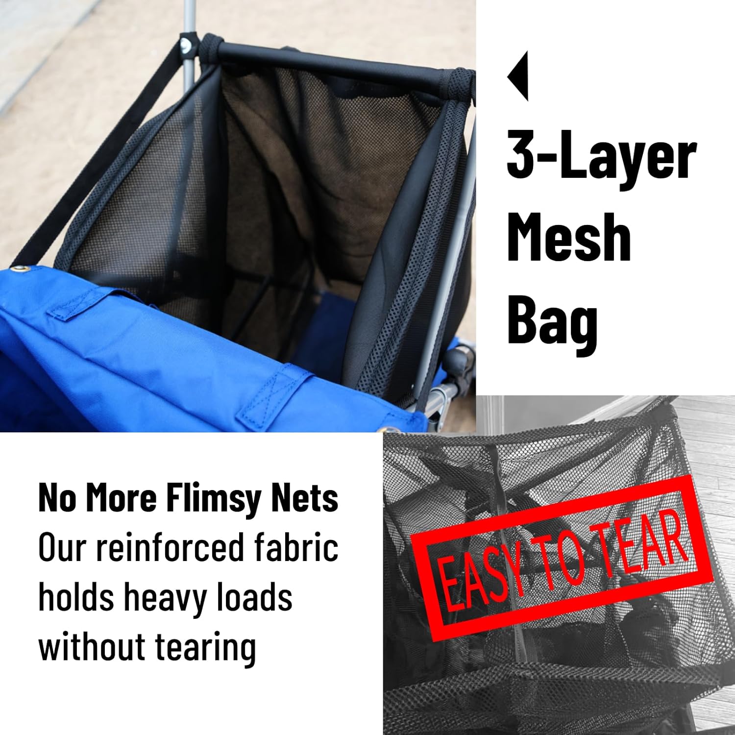 Beach Cart with 13‘’ Balloon Wheels, Holds 4 Folding Chairs, Collapsible Buggy with Big Wheels for Sand, Pump Included