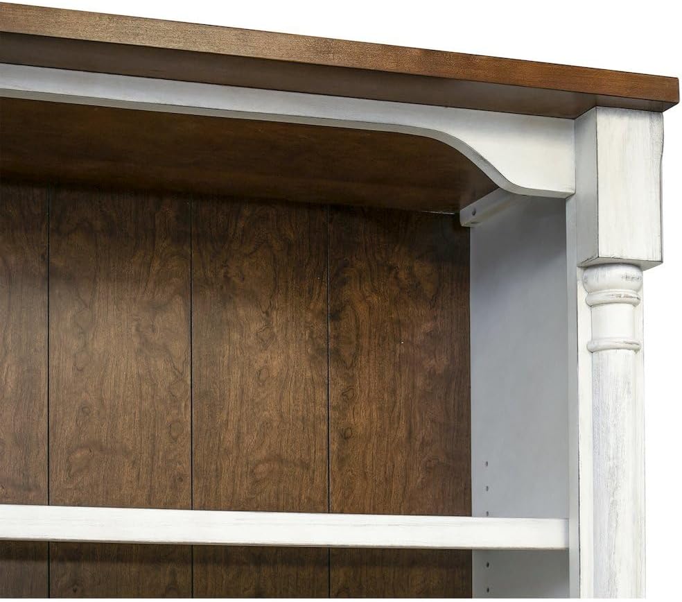 Starlight Canyon Home Rustic Open Wood Bookcase, 8 Feet Tall, 4 Adjustable Shelves, Fixed Stability Shelf, Weathered White Finish, Cherry Top