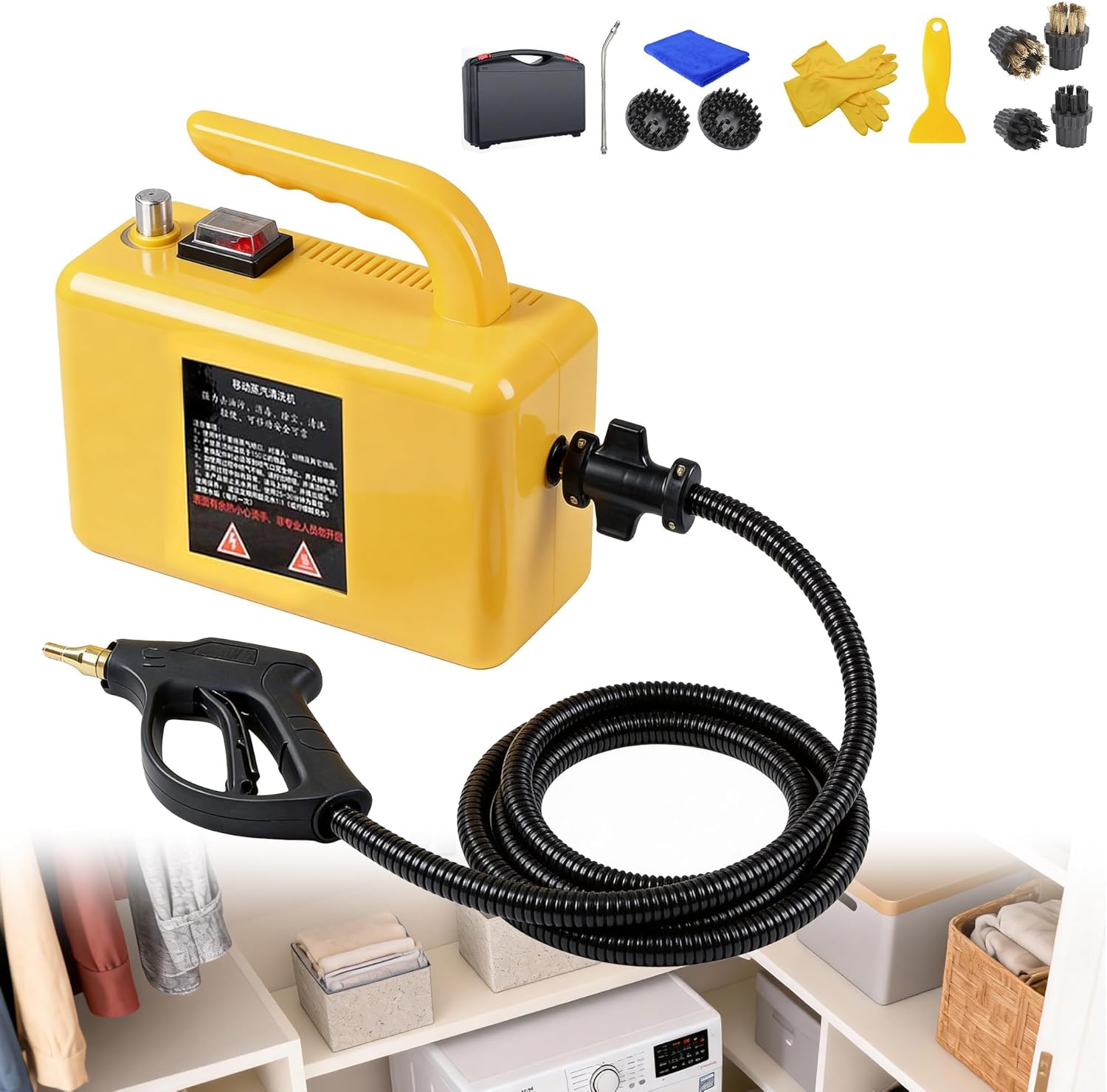 ZHDANB 2600W high Pressure steam Cleaner, steam Cleaner for Home, Adjustable steam, 20s Quick Heat-Up, 6 Brush Heads & Toolboxes, steam Cleaner for Bathroom, for Kitchen,Car HandleControl-220V