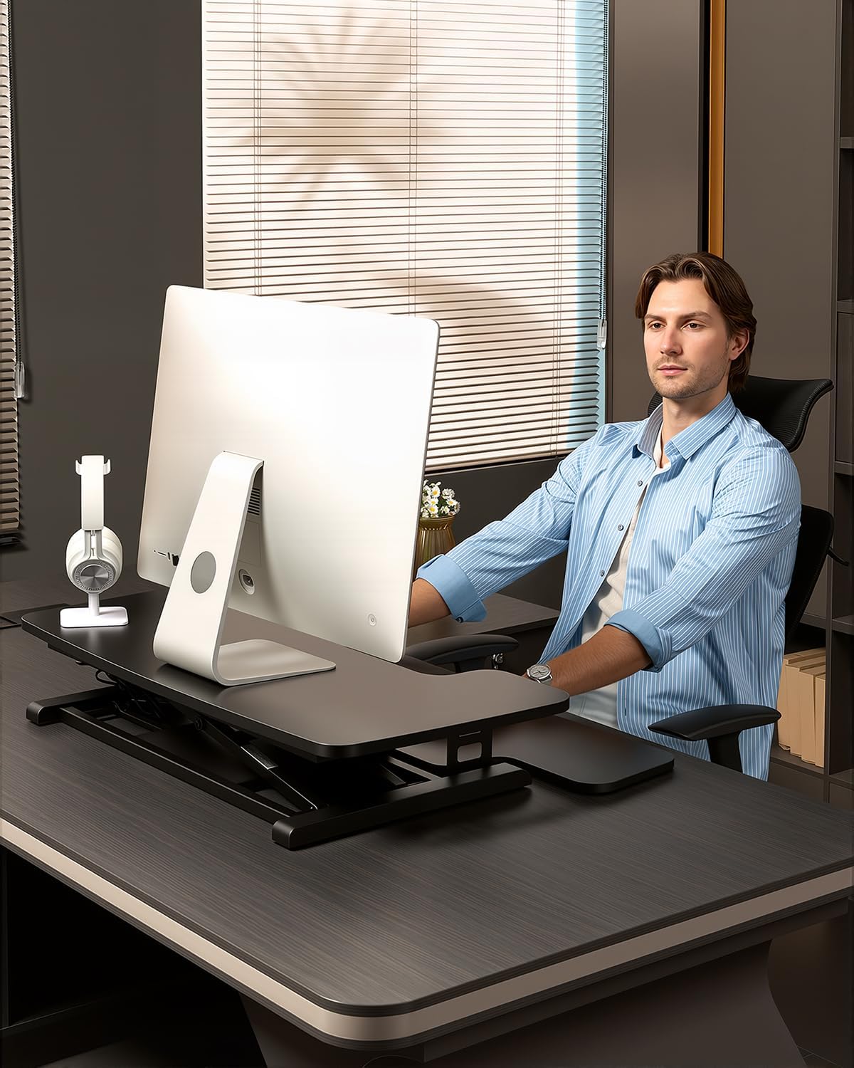 FLEXISPOT 35″ Electric Standing Desk Converter – Motorized Height Adjustable Sit Stand Riser, Fits Dual Monitors & Laptop, Wide Keyboard Tray, Smooth Quiet Lift, Home Office & Workstation Upgrade