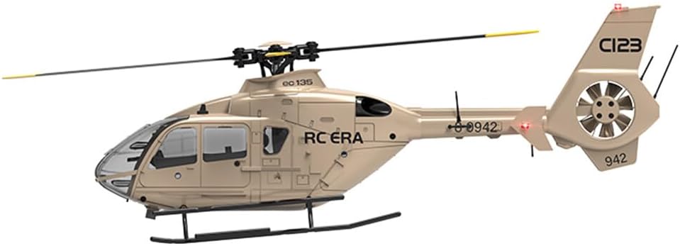 RC ERA 1/36 Scale C123 EC135 RC Helicopter, 2.4G 6CH Single-Rotor Gyroscopic Flying Aircraft Model for Adult | Altitude Hold, One-Key Takeoff/Landing (2PCS Battery/Champagne Gold)