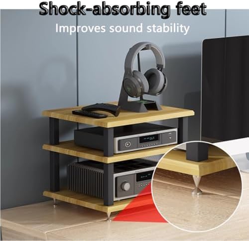 USZWBY HiFi Racks4 Tier Wooden Printer Stand with Storage Shelf for Home Office Stereo System Audio Rack Component Cabinet for Media Audio Video and Theater (Walnut-2 Tier)