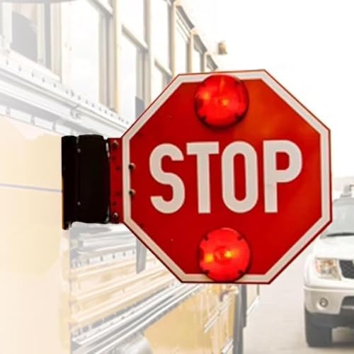 Reflective Double-Sided School Bus Stop Sign - Durable Aluminum with Electronic Controller for High Visibility in Bus Lanes - Ideal for School Buses (12V)