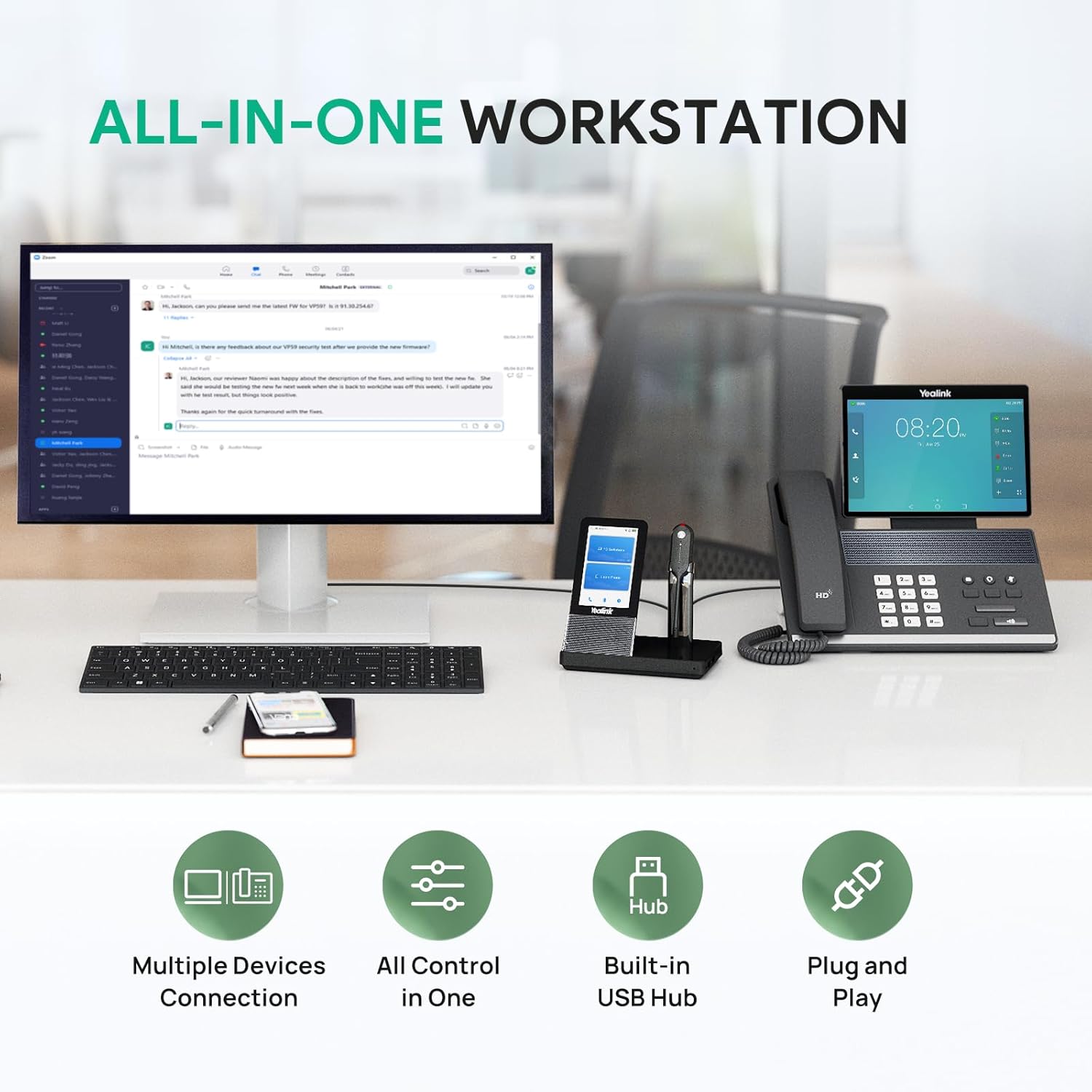 Yealink Wireless DECT Headset WH67,Office Single Ear (Mono) Wireless Headset to Desk Phone,Cell Phone and PC,Compatible with Zoom,RingCentral,8X8, Avaya,8H Talktime,394 ft Range