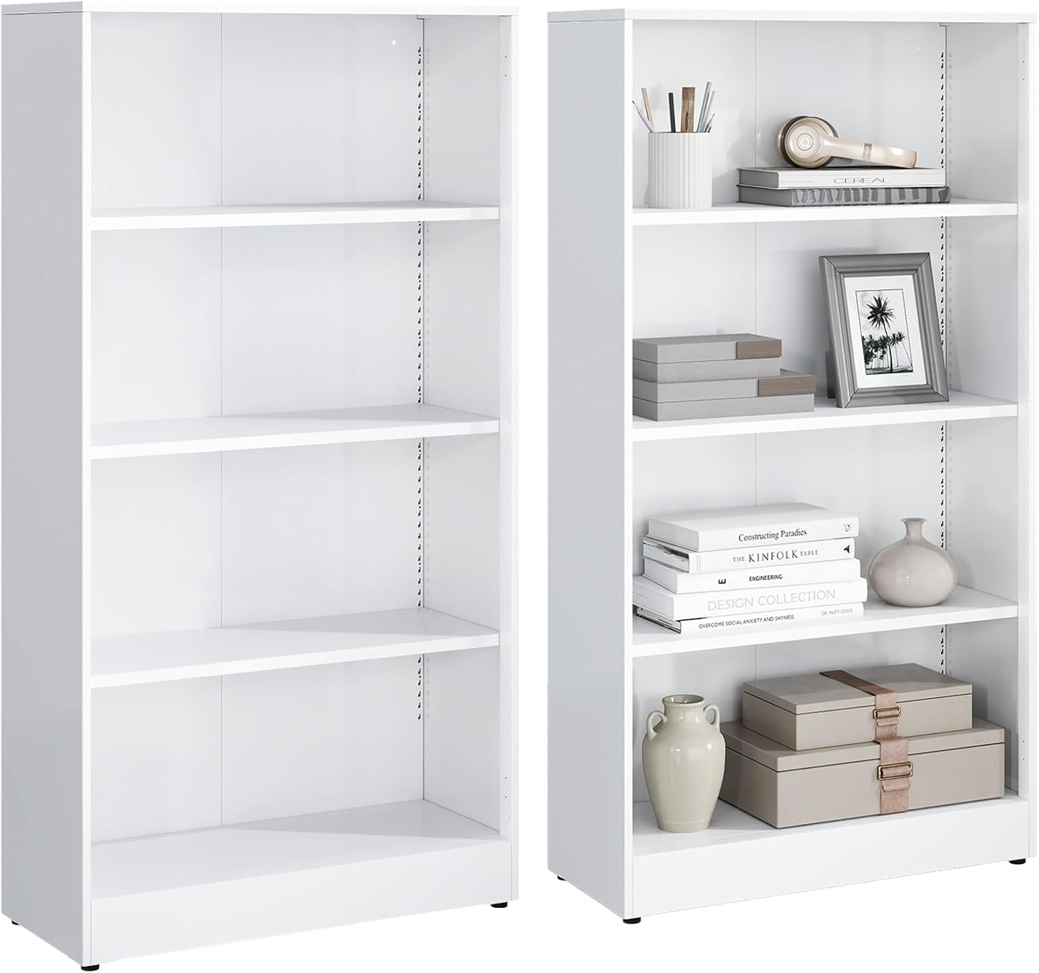 IRONMIX Metal Open Bookshelf, 4-Tier Bookshelf with Adjustable Shelves, White Bookcase Storage Shelf, 59