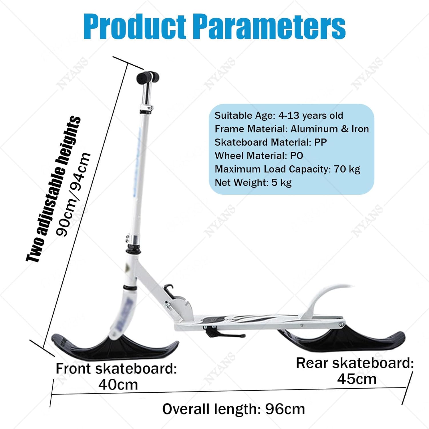 NYANS 2-in-1 Foldable Kick Scooter, with Two Wheels, Adjustable Handlebar, Smooth Ride, Kids Snow Scooter for 3-15 Years Old Boys and Girls Ideal Outdoor Sports