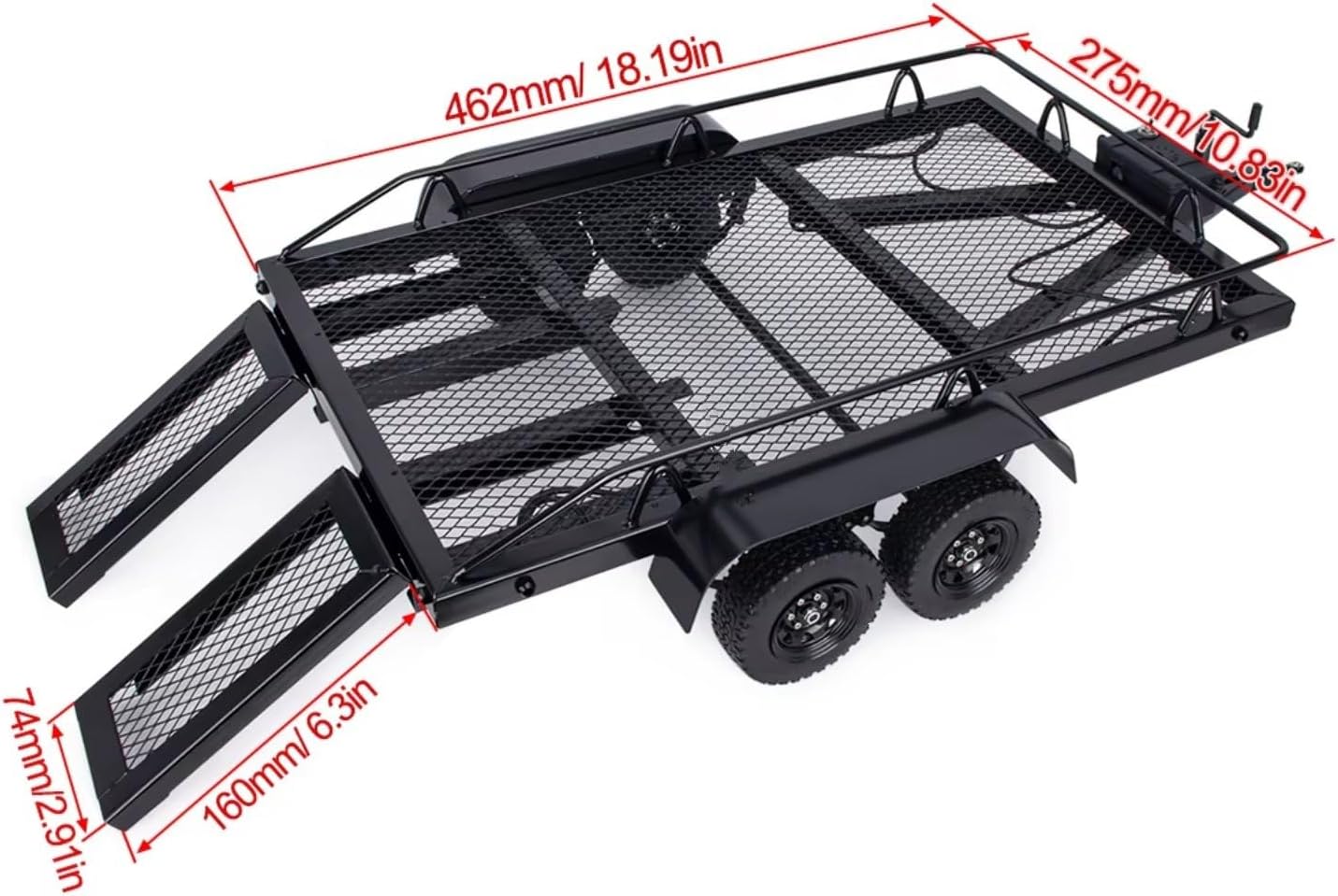 RC Car Parts Compatible with SCX10 90046 D90 CC01 for TRX4 TF2 for Capra for Redcat 1/10 RC Crawler Car Upgrade Parts Metal Dual Axle Trailer Kit