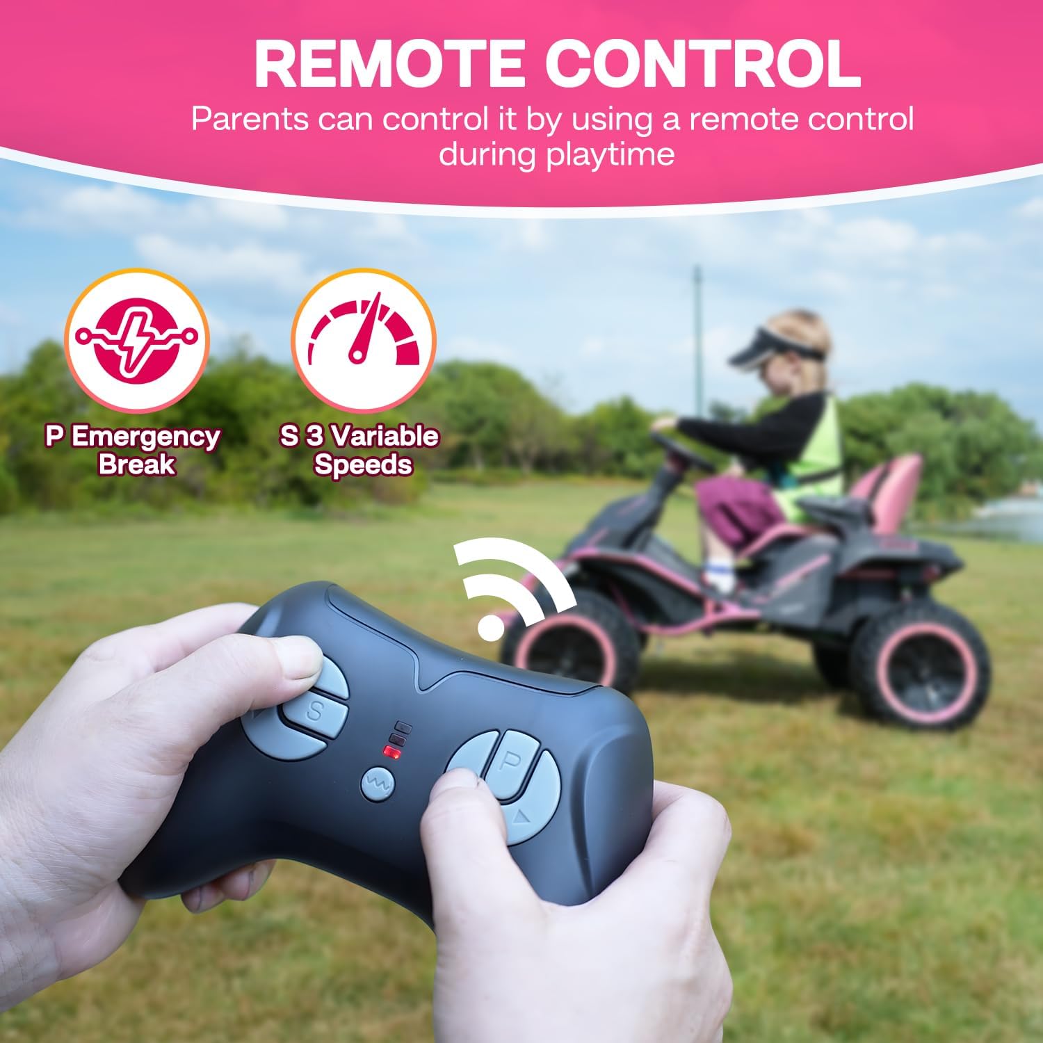 24V Ride on Toy for Big Children, Kids' Electric Vehicles Outdoor Race Toy with 4 Strong Motors Total 300W Bluetooth Speaker and 24V 7AH Big Battery, Adjustable Seat, Electric Cars (Pink)