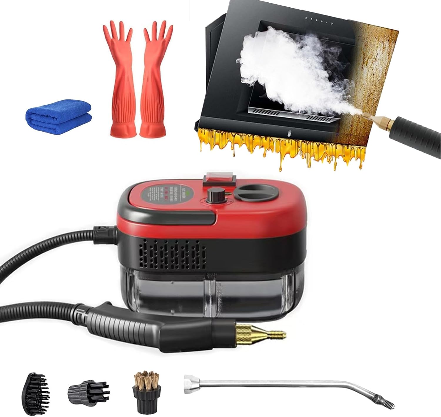 Steam Cleaner, 2500W Handheld High-Temperature Pressurized Steam Cleaner, High Pressure Handheld Steam Cleaner for Furniture, Handheld Steam Cleaner, 2500W Steam Cleaner(Red,1200ml)