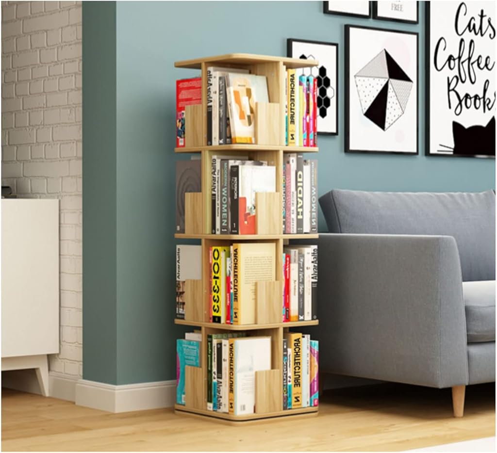 Rotating Bookshelf 2 Tier/3 Tier/4 Tier 360° Display Square Revolving Bookcase Creative Floor Standing Storage Display Rack for Home