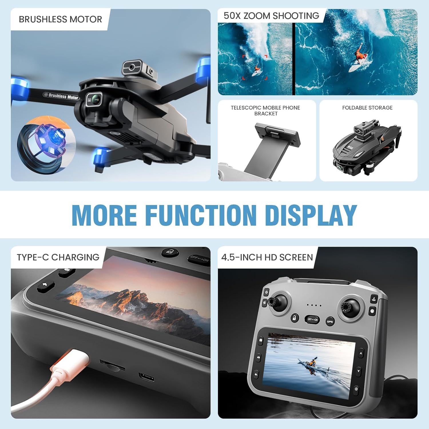 Drone with 8K Camera Drones for Adults,4.5-inch LCD High-definition Large Display Screen Remote Control Quadcopter,3 Batteries, 5G HD Brushless GPS Drone Auto Return, Obstacle Avoidance (Black and Orange)