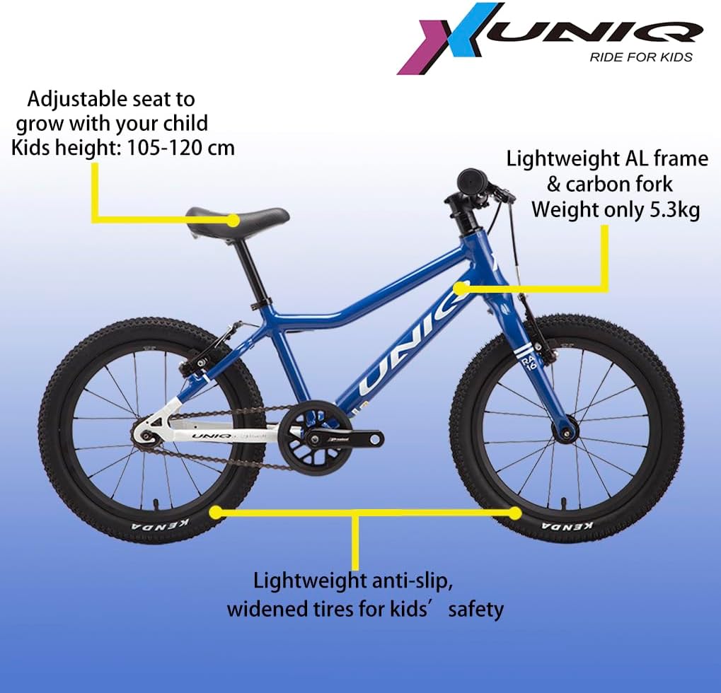 Children Mountain Bike RA16 16 Inch Kids Bicycle with Carbon Fork & Al Frame for Boys Girls Beginner Level Riders Ages 4-8 Years, Single Speed with Adjustable Seat