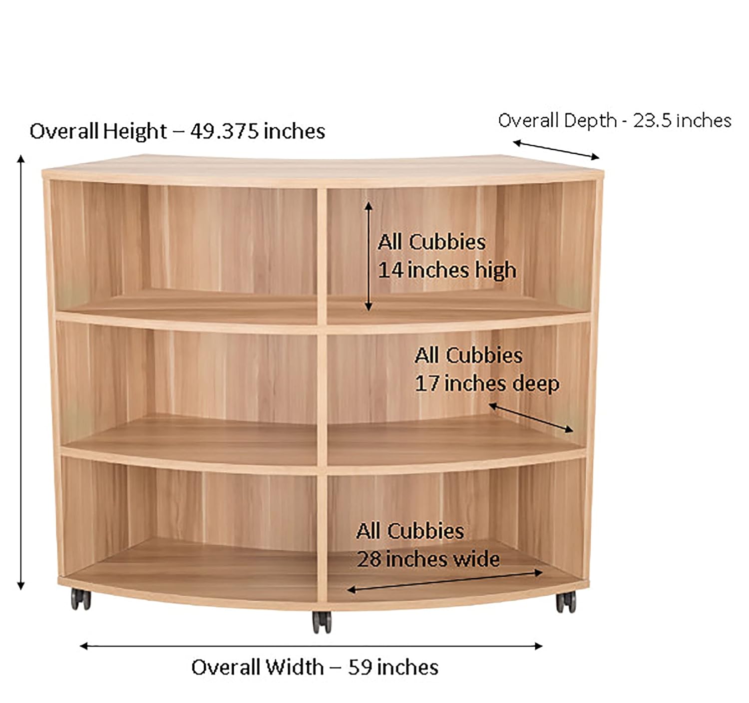 Learniture Curved Mobile Shelving/Bookcase, Six Openings, Dark Natural, LNT-AVO3001DM-SO