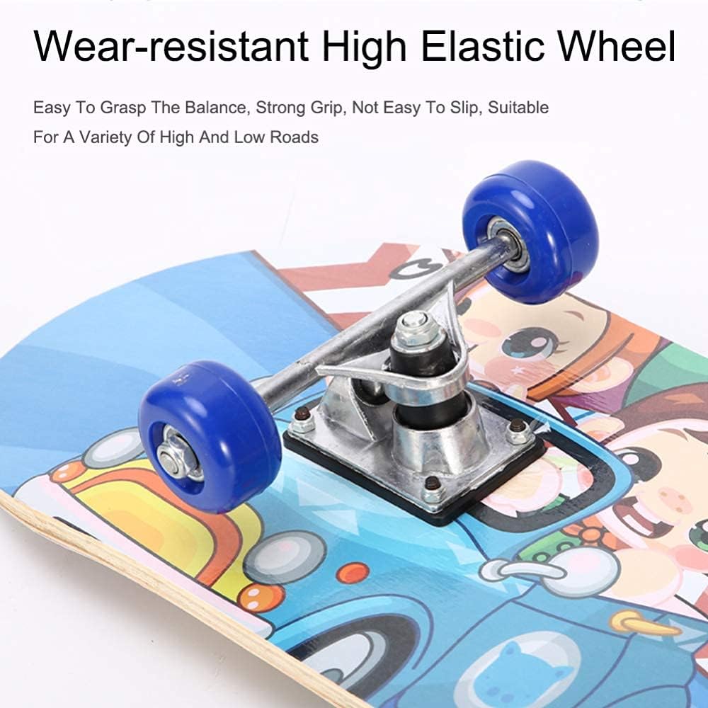 Skateboards for Beginners 31 x 8 inch Complete Skateboard for Kids Teens and Adults 7 Layer Canadian Maple Double Kick Deck Concave Cruiser Trick Skateboard (E)