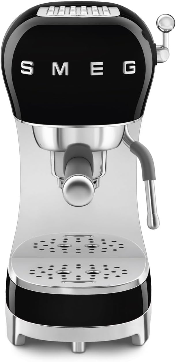 Smeg Manual Espresso Machine with Steam Wand, 15 Bars of Pressure, Stainless Steel Porta Filter, Passive Cup Warmer, User Friendly Controls, and Measuring Scoop Tamper Made in Italy (Black)
